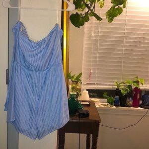 ⚡️BOUTIQUE Strapless Striped Romper Off Shoulder Ties Lightweight Linen | Large